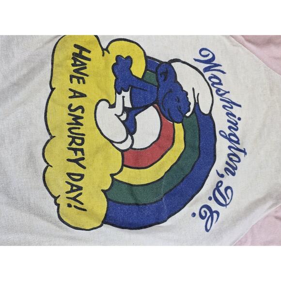 Vintage 1980s Smurf Two Tones T Shirt Single Stitch Size M Washington DC - Picture 4 of 7